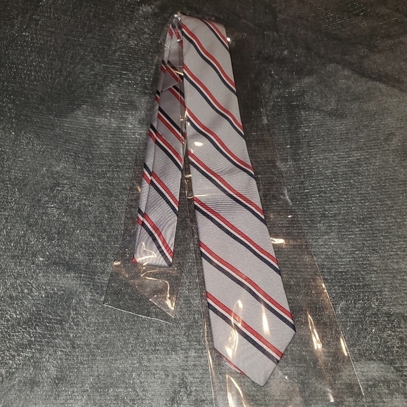 Skinny Grey Necktie with Red & Black Stripes - Picture 3 of 4